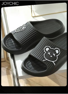 اشتري Lovely Cartoon Bear Non-slip Summer Bathroom Bedroom Slippers for Women Men Black في الامارات