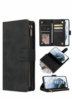 Buy Case for Samsung S21 FE 5G Wallet Case with Card Slot Premium Soft PU Leather Zipper Flip Folio Wallet with Wrist Strap Kickstand Protective for Samsung Galaxy S21 FE Case 6.4 inch Black in UAE