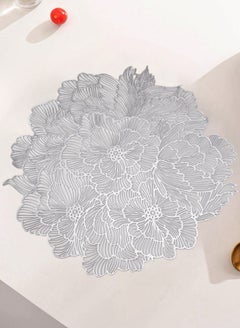 Buy Set Of 6 Round Table Place Mats Silver Rose 15inch, PVC Place Mat Vinyl Hollow Out Heat Insulation Washable Silver Table Mats for Dining Table 40x40CM, Flower Pattern in Saudi Arabia