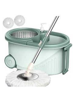 اشتري Stainless Steel 360° Spin Spin Mop with Basket Set with Extended Handle and 2 Microfiber Tips في الامارات