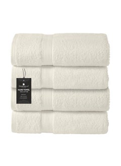 Buy Premium 100 % Combed Cotton 4-Pcs Hand Towel Set (50 X 90 CM) 600 GSM Super Soft Hand Towel, Highly Absorbent, Quick Dry,Best Towel for Bathroom, Spa And Hotel,Ivory in UAE