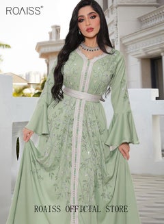 Buy Banquet Party Dress for Women New Summer Women's Fashion V-Neck Party Dress Ladies Kaftans Abaya Traditional Wear Hand Sewing Rhinestone in Saudi Arabia