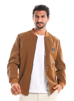 Buy Havana Textured Leather Zipper Closure Lightweight Jacket in Egypt