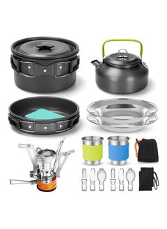 Buy 16pcs Camping Cookware Mess Kit - Non-Stick Pot and Pan Kettle Set with Stove Stainless Steel Cups Plates Forks Knives Spoons, Camping Cooking Set for Camping, Outdoor Cooking and Picnic in UAE