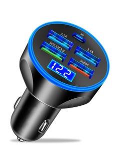 اشتري 5 Port Car Charger Socket, Quick Charge 4USB+Type C Multi Port Car Accessories Interior Compatible with Most Smart Phone في الامارات