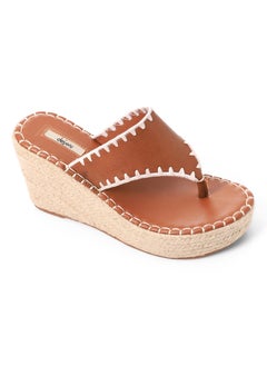 اشتري Leather & Straw Thong Slip On Platform Slippers في مصر