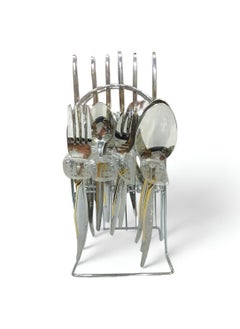 Buy 30Pieces Set Of Spoons, Forks, And Knives, 18/10 Stainless Steel, In Different Sizes, With A Metal Stand in Egypt