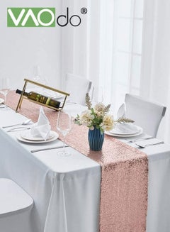 Buy Sequin Table Runner Event Party Supplies Pink Rectangular Tablecloth 30*275CM for Holiday Wedding Birthday in Saudi Arabia