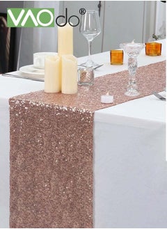 اشتري Sequin Table Runner Event Party Supplies Pink Rectangular Tablecloth 30*275CM for Holiday Wedding Birthday في السعودية