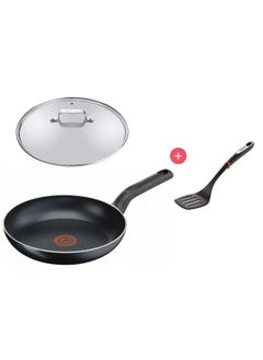 Buy Tefal 3 Piece Issencia Fry Pan 28cm Non-stick Frying Pans With Glass Lid 28cm Steam Outlet Valve and Slotted Spatula Thermo Spot Temperature Control Ergonomic Thermoplastic Handle Extra Deep Shape in UAE