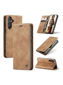 Buy Phone Case Compatible with Samsung Galaxy A55 with Card Holder High-end Retro Leather Shockproof Protective Wallet Case in Saudi Arabia