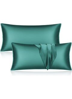 Buy Satin Silk Pillow Case Cover for Hair and Skin, Soft Breathable Smooth Both Sided Silk Pillow Cover Pair (Standard - 50 x 65cm - 2pcs - Hunter Green) in UAE