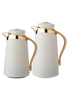 Buy Hasnaa thermos set from Al-Saif for tea and coffee, pearl/gold in Saudi Arabia