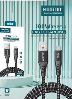 Buy Type C cable 2 meter black anti-cut with fast charging feature from HOOTOO in Saudi Arabia