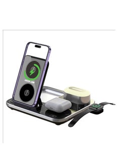 اشتري 4 In 1 Wireless Charging Station 2 Type-C Input Interface One Touch Automatic Lift Innovative Design with Charging Protection Compatible For SmartPhone/I Watch/Earbuds/Lamp - Black في الامارات