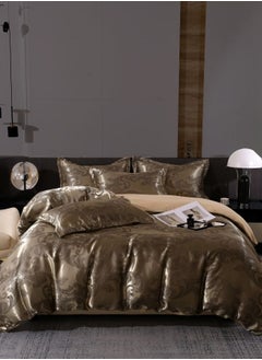 Buy Satin Jacquard King size 6 piece duvet cover set, brown bohemia style bedding set. in UAE