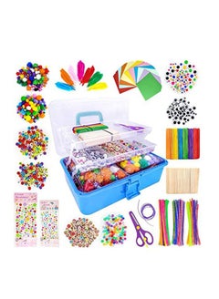 Buy 1500 Pcs Art and Craft Supplies for Kids, Toddler DIY Craft Art Supply Set Included Pipe Cleaners, Pom Poms, Feather, Folding Storage Box - All in One for Craft DIY Art Supplies, Blue in UAE