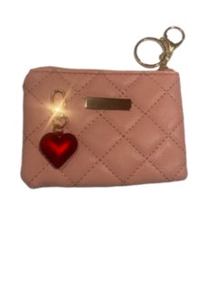 Buy Women's high-quality leather wallet, pink color, with a red heart-shaped medallion in Egypt