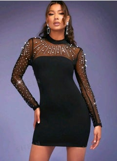 Buy SHEIN Haute Embellished Mesh Mock Neck Dress in Egypt