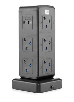 Buy Power Extension Tower 10 UK Sockets 4 USB Ports 3M Black in Saudi Arabia