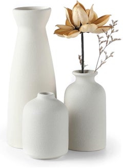 Buy White Ceramic vase Set-3 Small Flower vases for Decor,Modern Boho Farmhouse Home Decor,Modern Home Decor,Decorative vase for Pampas Grass&Dried Flowers,idea Shelf,Table,Bookshelf,Entryway Decor in UAE