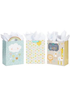 Buy 13" Large Gift Bags Assortment With Tissue Paper (Pack Of 3 Cloud And Rainbow Giraffe Pastel Polka Dots) in UAE