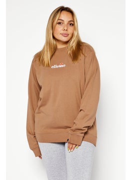 Buy Women Sportswear Fit Long Sleeve Brand Logo Embroidered Sweatshirt, Brown in UAE