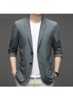 Buy Fashion Business Casual Blazer Autumn 2024 Slim Fit Mens Suit Jacket Green in UAE