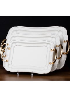 Buy A set of serving trays 3 pieces luxurious white and golden stainless steel in Saudi Arabia