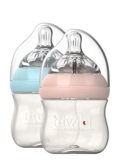 Buy Aiwibi New Born Baby Feeding Bottles Breast-Like, Closer to Nature-120ML-Pink/Blue-2Pack in UAE