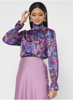 Buy Floral Puff Sleeve Ruched Detail Top in Saudi Arabia