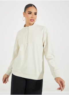 Buy Solid Regular Fit Half Zip Sweatshirt in Saudi Arabia