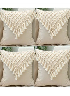 Buy 4-Piece Bohemia Braid Tassel Pillow cover/Throw Pillowcase/Sofa Pillow Cover Terylene Cotton Beige 45 x 45 Centimeter in UAE