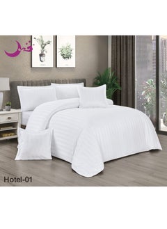 Buy 6-Piece King Size Hotel Stripe Comforter Set White 230 x 250 cm in Saudi Arabia