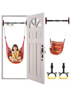 Buy Indoor Doorway Gym Set for Kids - Indoor Swing for Kids Includes Kids Swing Chair, Rings, Hanging Trapeze, Ladder, Swinging Rope & Pullup Bar - Sensory Swing Set Accessory Playground (Red) in UAE