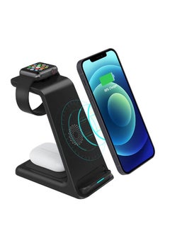 Buy Wireless Charging Station 3 in 1 Fast Wireless Charger Stand Multiple Devices Black in Saudi Arabia