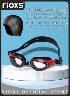 Buy Swim Equipment Set Anti-Fog UV Resistant Wide Clear Vision Swimming Goggles and Silicone Swimming Cap with Waterproof Ear Protection for Adults Men and Women in UAE