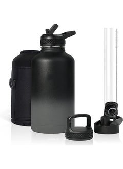 اشتري Insulated Water Bottle 64 oz, 1/2 Gallon Vacuum Stainless Steel Sports Water Jug Flask with Straw Lids, Leak Proof Wide Mouth BPA-free Reusable Double Walled Thermos Mug for Outdoor Biking في السعودية