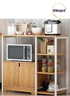 اشتري LUKSYOL 3 Layer Kitchen Shelf with Storage Cabinet - Microwave Stand & Multi-layer Rack for Spice, Utensils, Vegetable, Fruit, and More - Yellow, Brand Quality Kitchen Storage Solution في الامارات