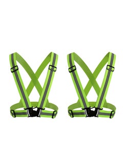 اشتري 2-Piece V-Shaped Multi-Purpose Reflective Vest Adjustable Elastic Safety Belt Fluorescent Green في السعودية