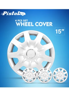 اشتري Wheel Cover Kit PISTOL 15 Inch Hubcaps Set of 4PC Automotive Wheel Cap with Universal Fit - Pistol Silver Colour High Quality في السعودية