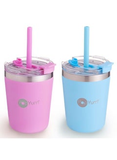 Buy Insulated Stainless Steel Kids Cups with Lid and Straw, Stackable, Sippy, 2-Pack, Blue, Pink in Saudi Arabia