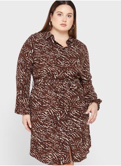 Buy Printed Polo Neck Ruffle Dress in UAE