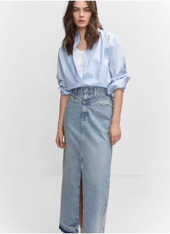 Buy Front Slit Denim Skirt in UAE