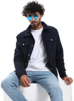 Buy Long Sleeves Multi Pockets Fur Padderd Jacket _ Navy Blue in Egypt