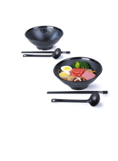 Buy Melamine Ramen Bowl Set, 41oz Japanese Style Soup Bowls with Chopsticks and Spoons, for Noodles,Soba, Udon, 2 Sets (8.8 inch,Black) in UAE