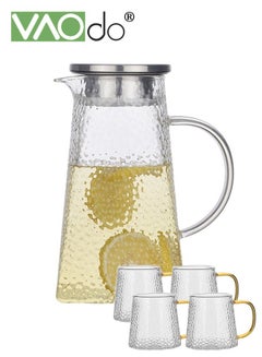 Buy 5PCS Borosilicate Glass Pitcher Set Tea Kettle Set High Borosilicate Glass Cold And Heat Resistant 1000ML Kettle & 400ML Cup*4PCS Kettle With Filter Suitable For Tea Juice And Coffee in Saudi Arabia