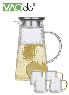 Buy 5PCS Borosilicate Glass Pitcher Set Tea Kettle Set High Borosilicate Glass Cold And Heat Resistant 1000ML Kettle & 400ML Cup*4PCS Kettle With Filter Suitable For Tea Juice And Coffee in Saudi Arabia