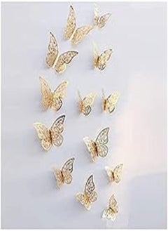 Buy Golden 12pcs 3D Hollow Butterfly Wall Sticker for Home Decor DIY Butterflies Fridge stickers Room Decoration Party Wedding Decor in Egypt