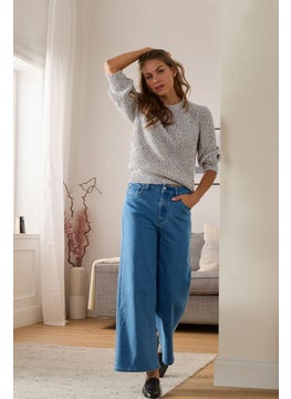 Buy Women Wide Leg Mid Ride Denim Jeans, Blue in UAE